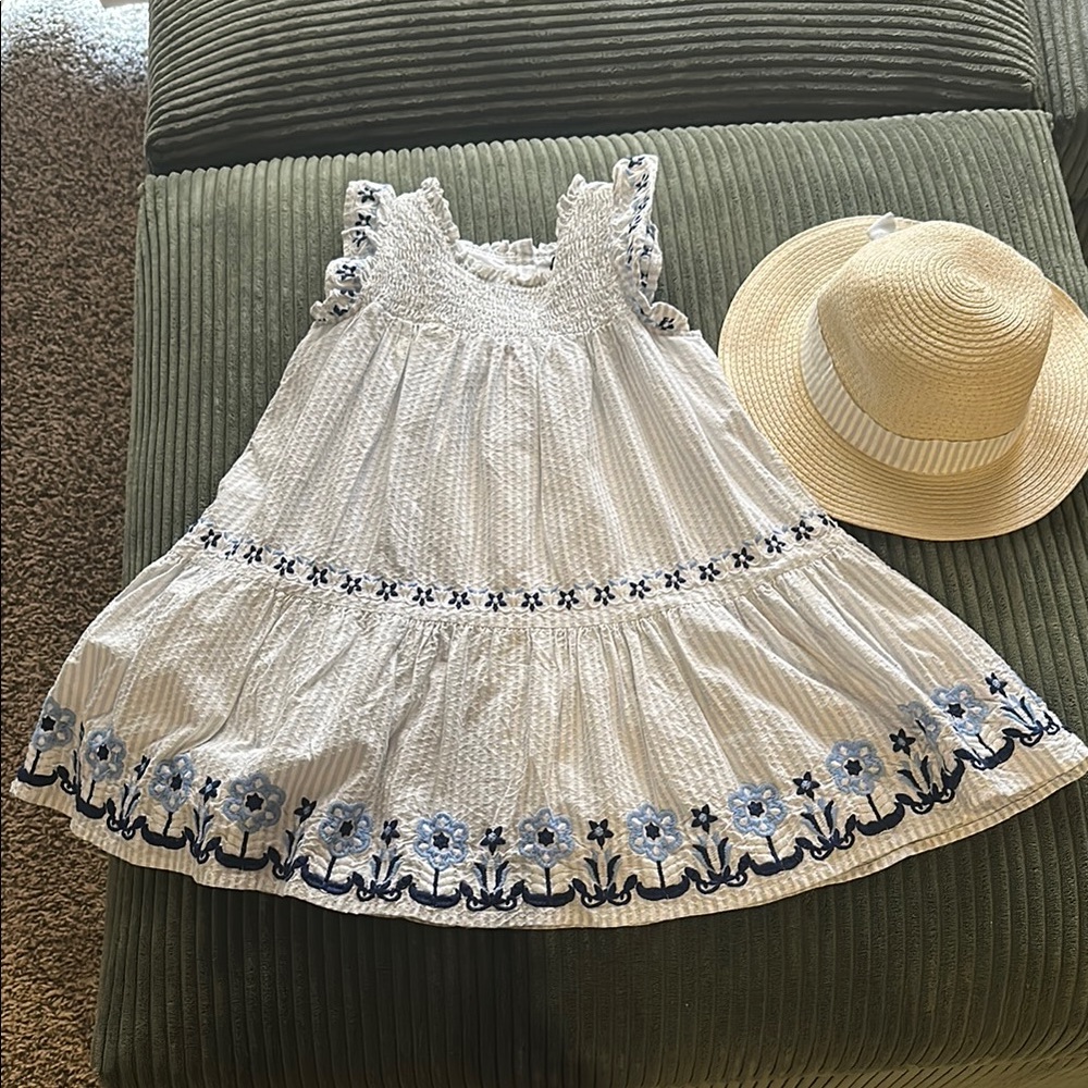Charming White and Blue Floral Kids Dress